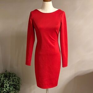 Kardashian Red Long Sleeve midi dress Dress scuba stretch bodycon lower back Med